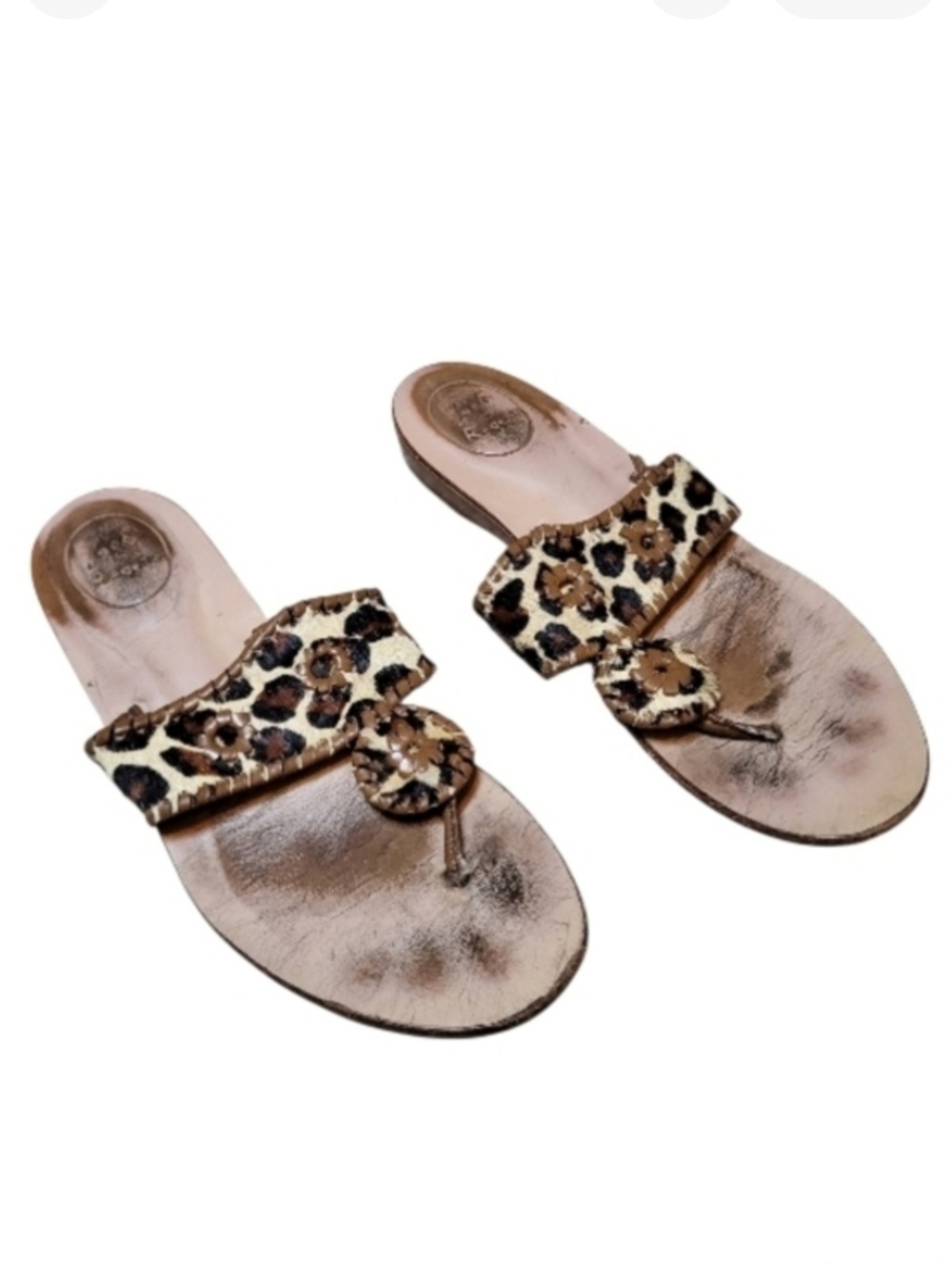 Jack Rogers Calf Hair Flat Sandals In Leopard Print  - Size 9M
